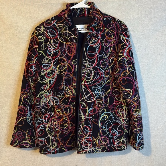 Caroline Rose Sz Med Colorful Art-to-Wear Wool Zip Jacket Yarn Embroidered Lined - Picture 8 of 8